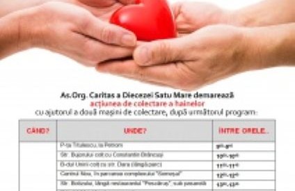 Caritas organizează acțiunea „Haine vechi, șanse noi pentru donare!”