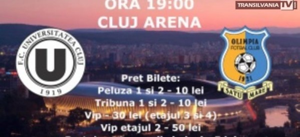 Olimpia Satu Mare joacă marţi seara în deplasare, pe Cluj Arena